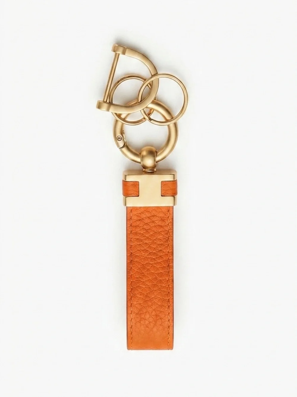 Leather Key Fob in Orange with Gold Hardware